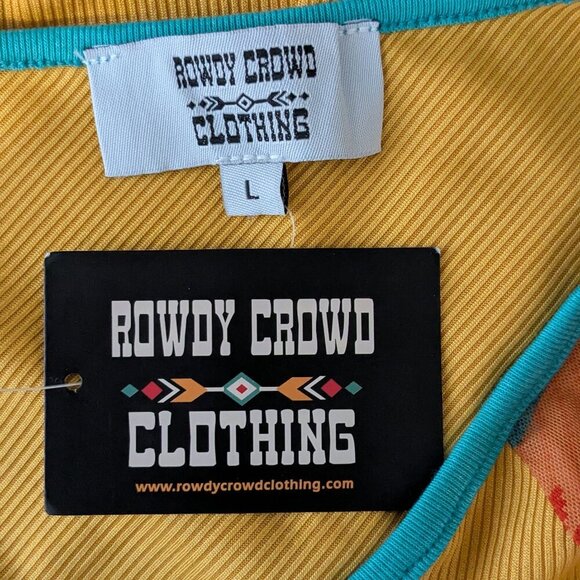 ROWDY CROWD CLOTHING Yellow Gold Long Sleeve Stretchy Rib Knit Aztec Top; Size L - Picture 4 of 5